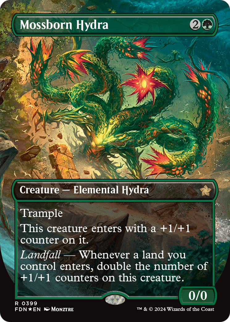 Mossborn Hydra (Borderless) (Mana Foil) [Foundations] | Game Master's Emporium (The New GME)