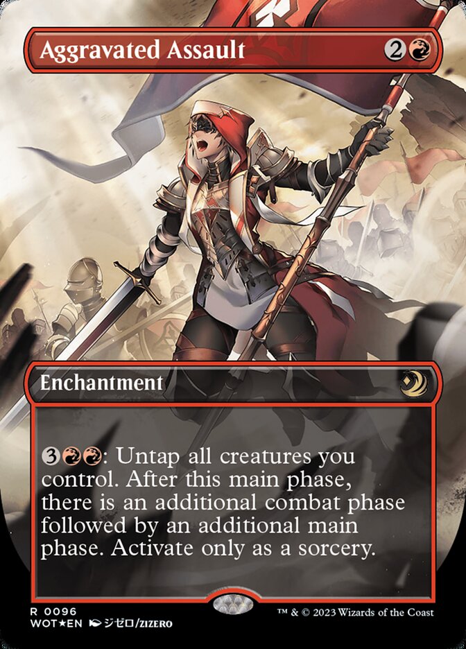Aggravated Assault (Anime Borderless) (Confetti Foil) [Wilds of Eldraine: Enchanting Tales] | Game Master's Emporium (The New GME)