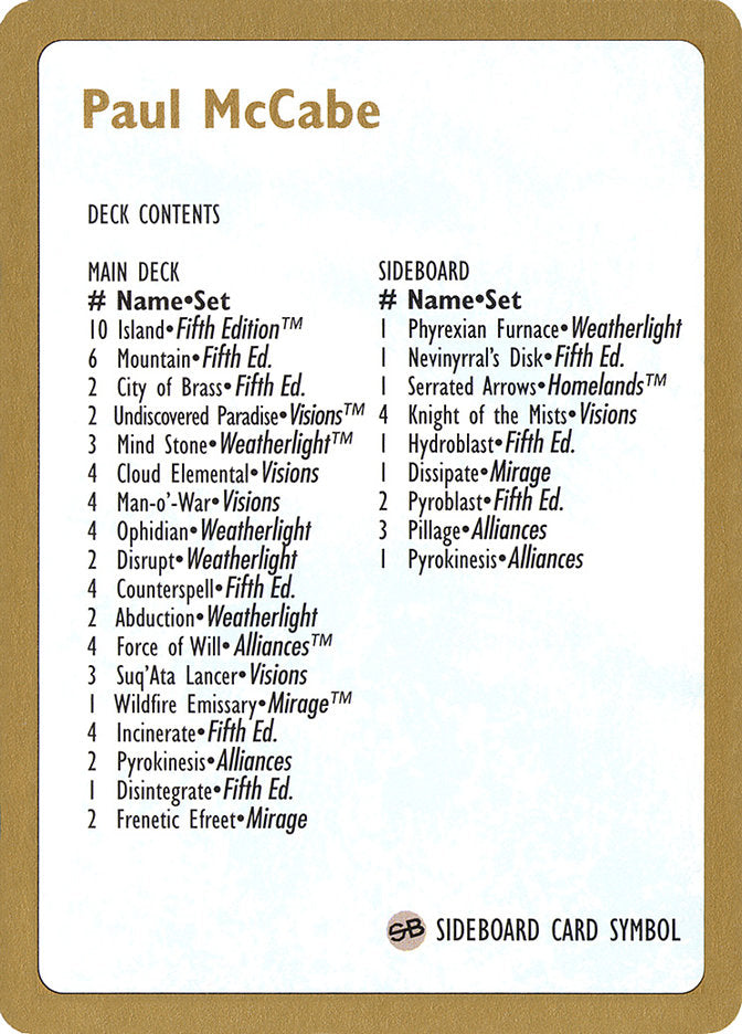 Paul McCabe Decklist [World Championship Decks 1997] | Game Master's Emporium (The New GME)