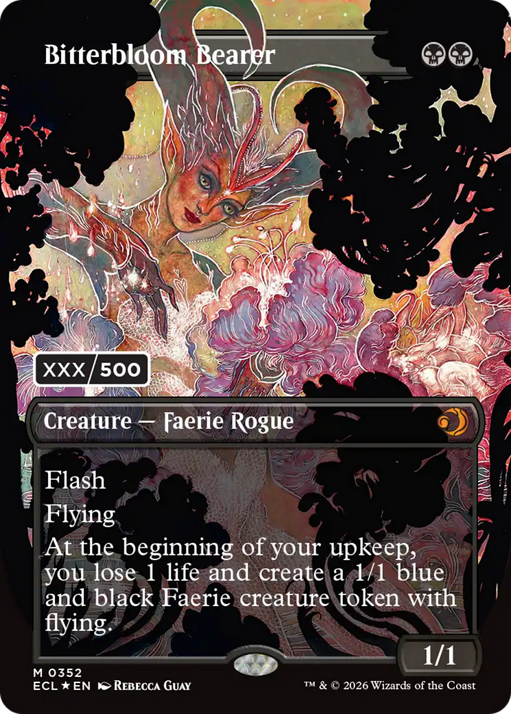 Bitterbloom Bearer (Borderless) (Serial Numbered) [Lorwyn Eclipsed Promos] | Game Master's Emporium (The New GME)
