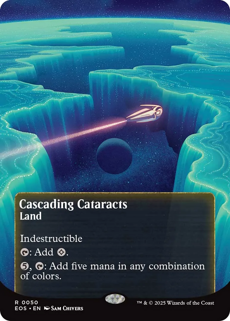Cascading Cataracts Art Card (50/54) (Gold-Stamped Signature) [Edge of Eternities Art Series] | Game Master's Emporium (The New GME)