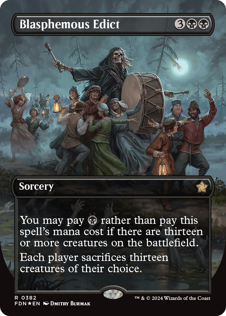 Blasphemous Edict (Borderless) (Mana Foil) [Foundations] | Game Master's Emporium (The New GME)
