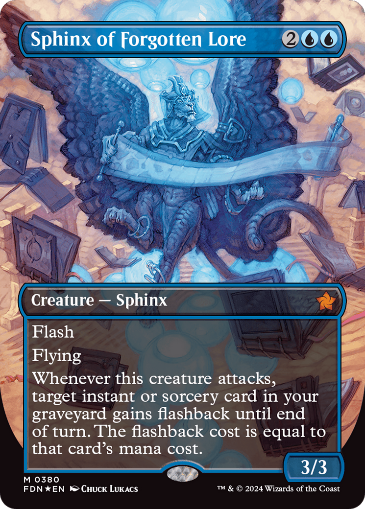 Sphinx of Forgotten Lore (Borderless) (Mana Foil) [Foundations] | Game Master's Emporium (The New GME)