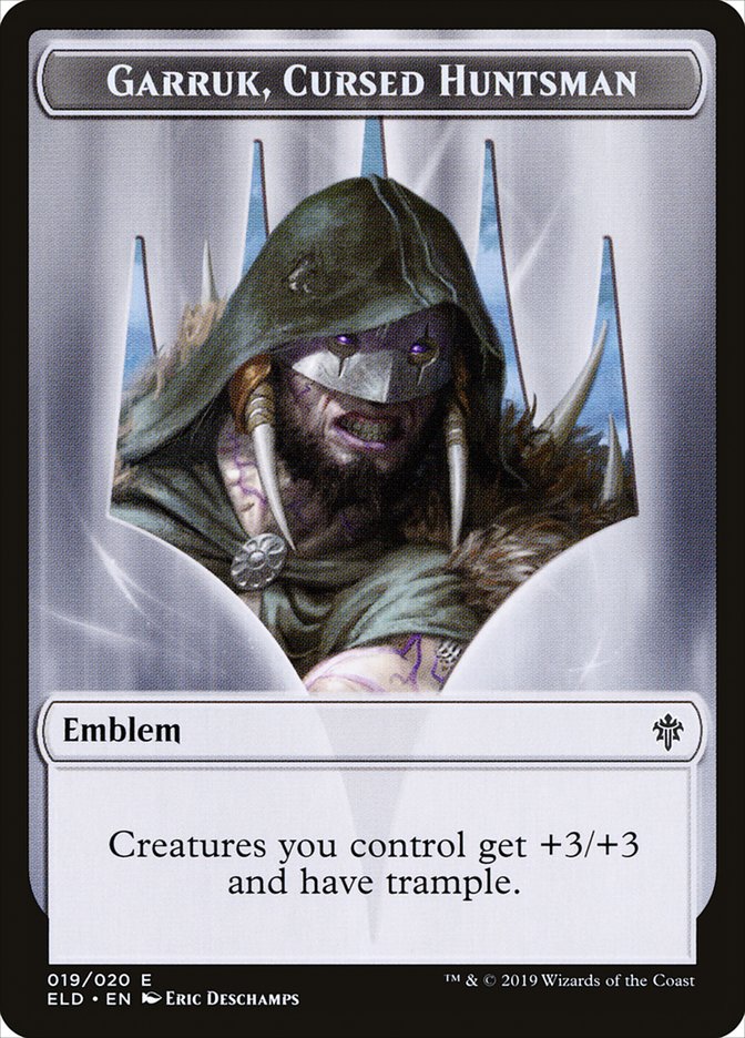 Garruk, Cursed Huntsman Emblem [Throne of Eldraine Tokens] | Game Master's Emporium (The New GME)