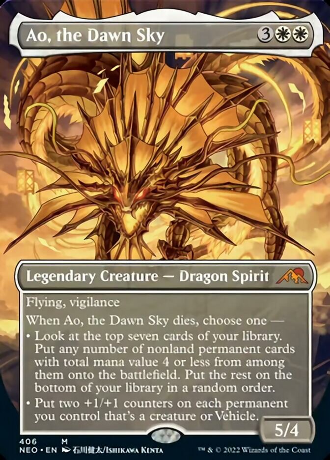 Ao, the Dawn Sky (Borderless Alternate Art) [Kamigawa: Neon Dynasty] | Game Master's Emporium (The New GME)