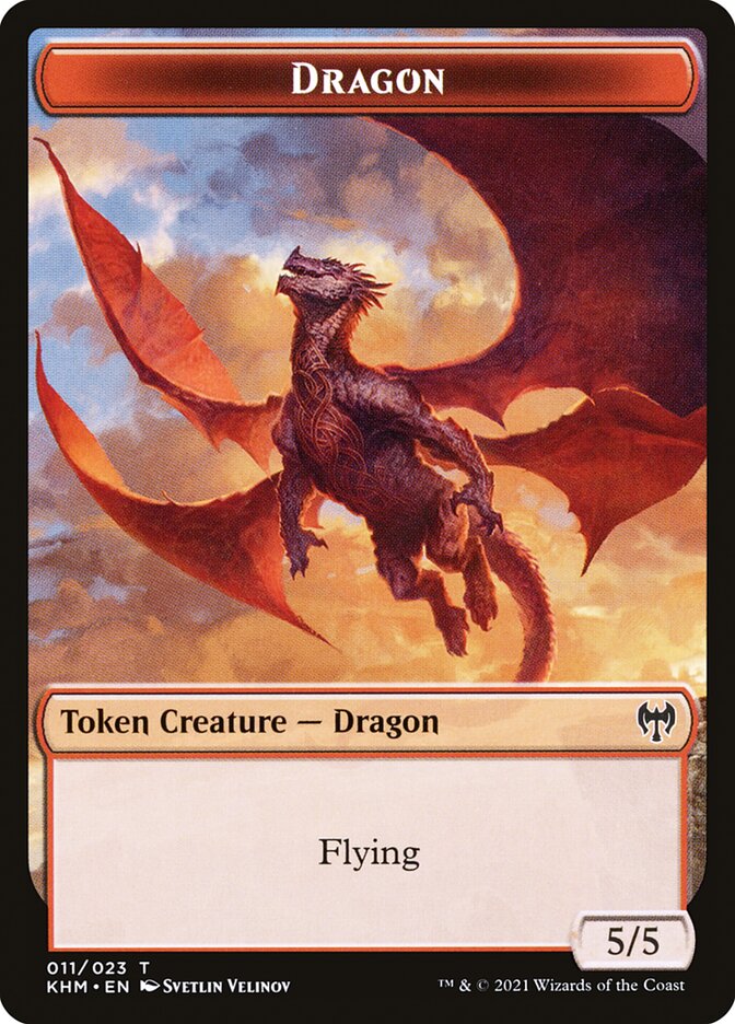 Elf Warrior // Dragon Double-Sided Token [Kaldheim Tokens] | Game Master's Emporium (The New GME)