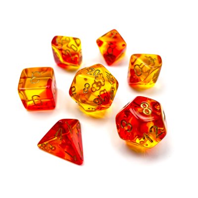 Chessex 7pc Dice Gemini Translucent Red-Yellow/Gold | Game Master's Emporium (The New GME)