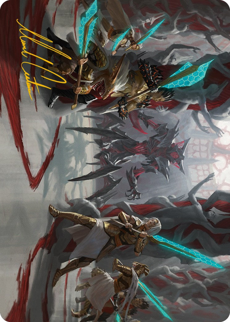 Goldwardens' Gambit Art Card (Gold-Stamped Signature) [Phyrexia: All Will Be One Art Series] | Game Master's Emporium (The New GME)