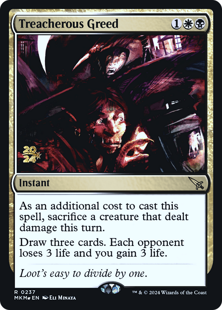 Treacherous Greed [Murders at Karlov Manor Prerelease Promos] | Game Master's Emporium (The New GME)