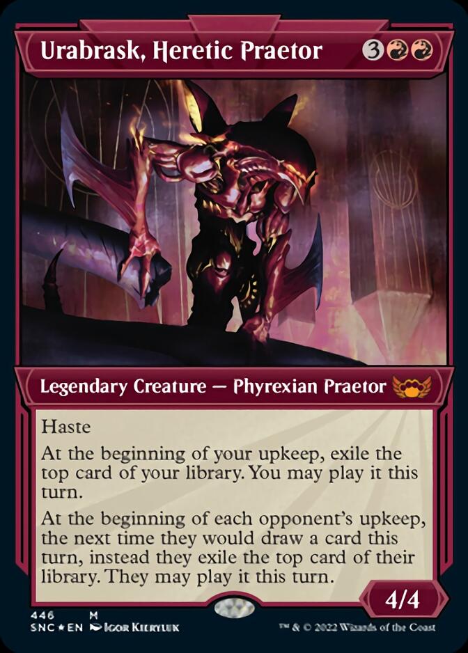 Urabrask, Heretic Praetor (Showcase Art Deco Foil Etched) [Streets of New Capenna] | Game Master's Emporium (The New GME)