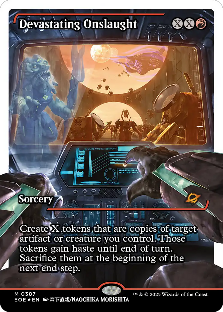 Devastating Onslaught (0387) (Showcase) (Fracture Foil) [Edge of Eternities] | Game Master's Emporium (The New GME)