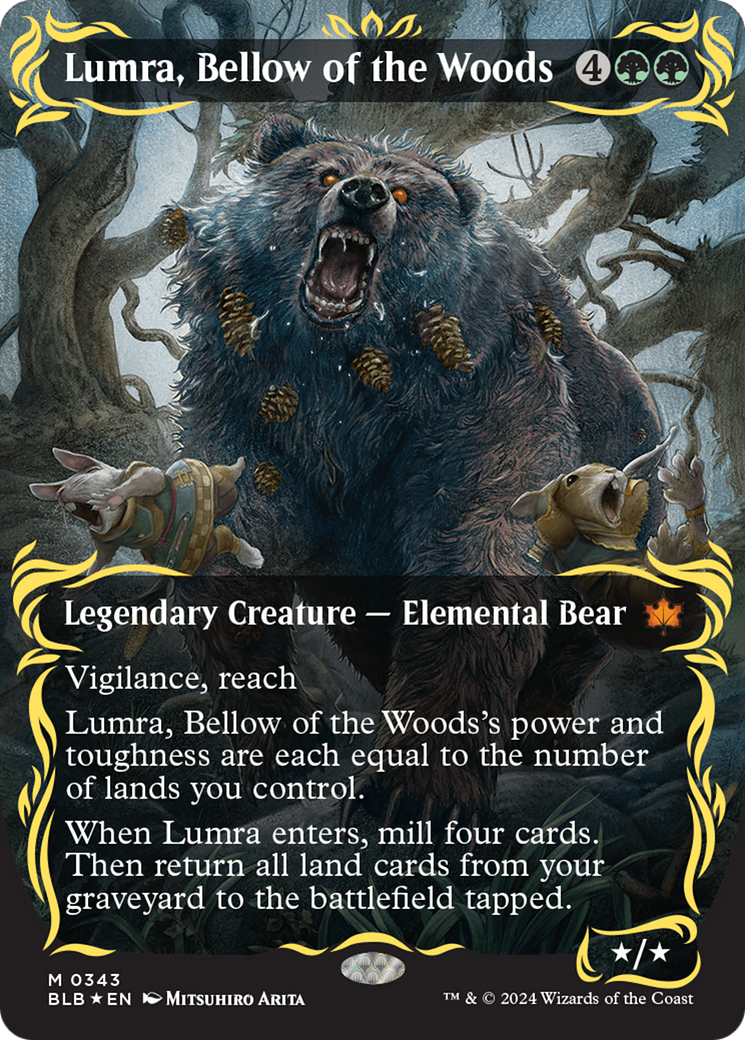 Lumra, Bellow of the Woods (Borderless) (Raised Foil) [Bloomburrow] | Game Master's Emporium (The New GME)