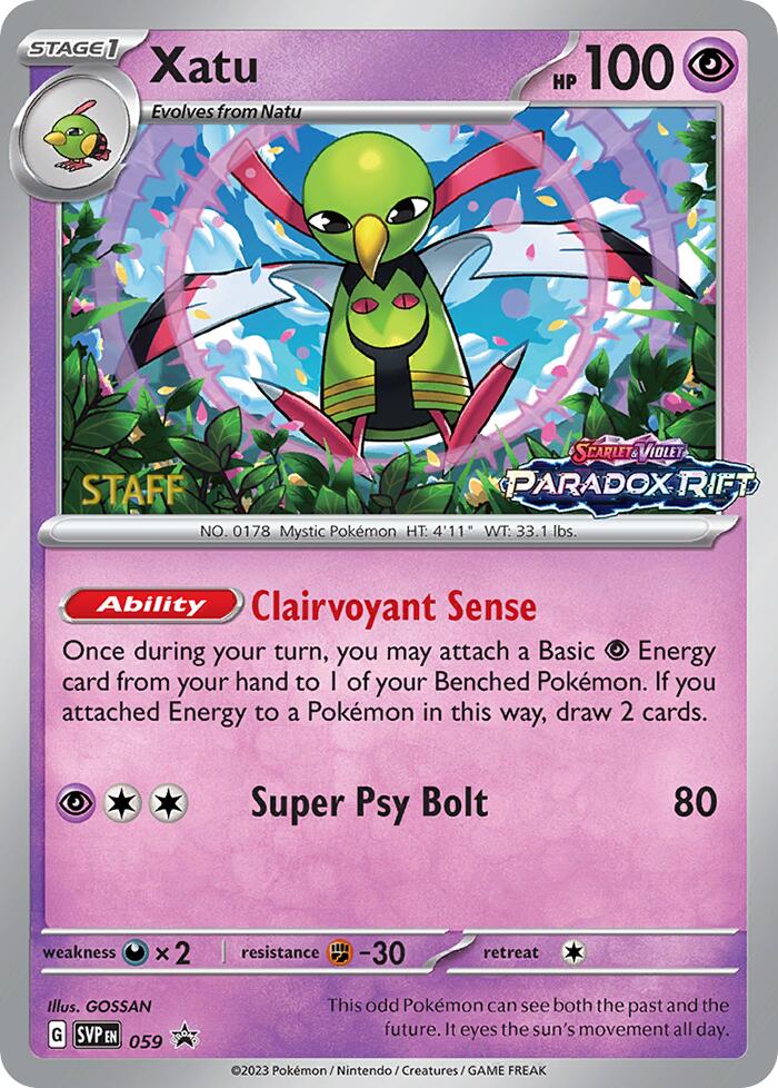 Xatu (059) (Staff Prerelease Promo) [Scarlet & Violet: Black Star Promos] | Game Master's Emporium (The New GME)