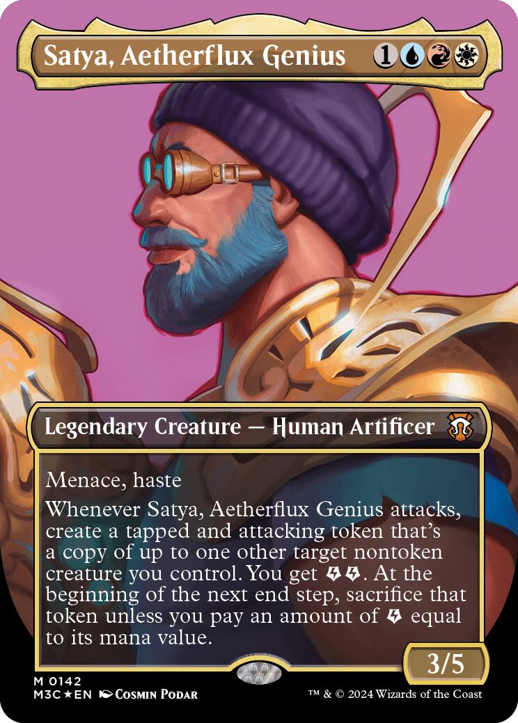 Satya, Aetherflux Genius (Borderless) (Ripple Foil) [Modern Horizons 3 Commander] | Game Master's Emporium (The New GME)