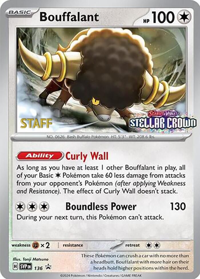 Bouffalant (136) (Staff Promo) [Scarlet & Violet: Black Star Promos] | Game Master's Emporium (The New GME)