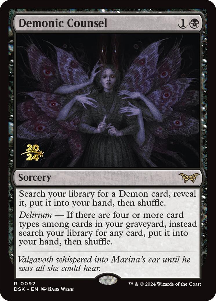 Demonic Counsel [Duskmourn: House of Horror Prerelease Promos] | Game Master's Emporium (The New GME)