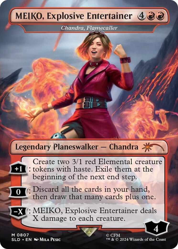MEIKO, Explosive Entertainer - Chandra, Flamecaller (Rainbow Foil) (Japanese) [Secret Lair Drop Series] | Game Master's Emporium (The New GME)