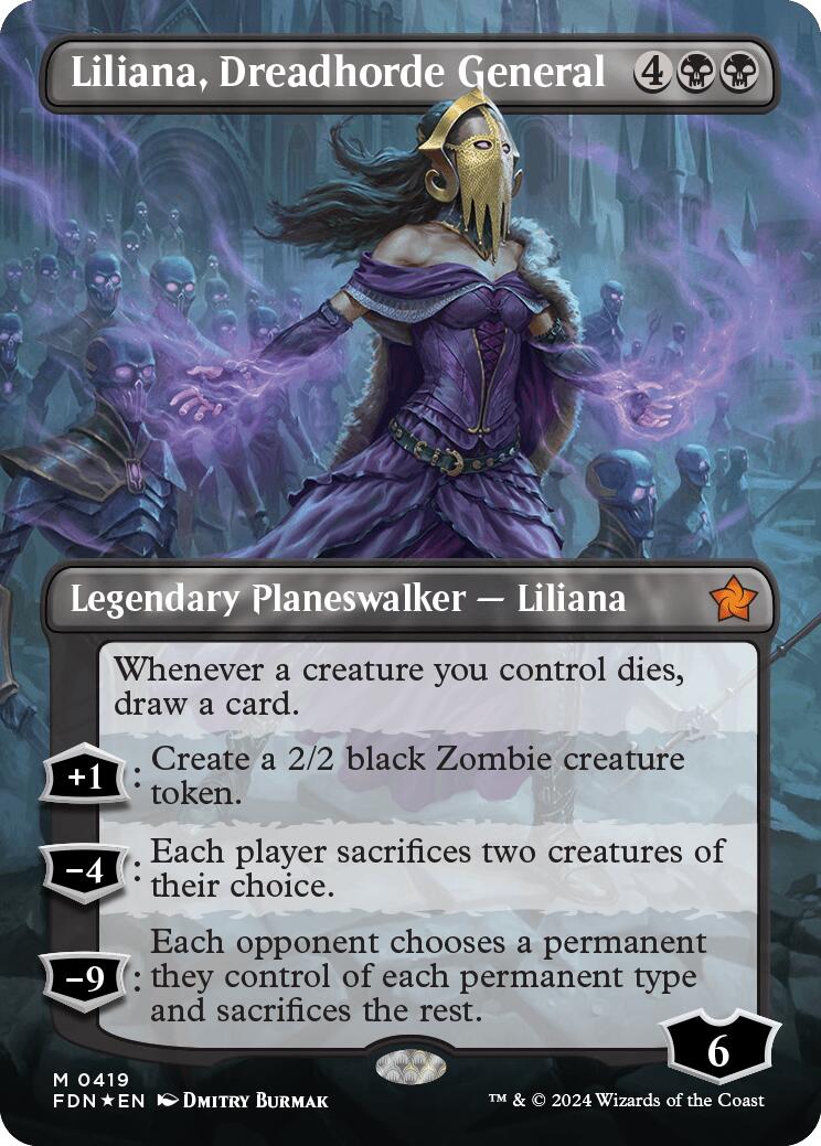 Liliana, Dreadhorde General (Borderless) (Mana Foil) [Foundations] | Game Master's Emporium (The New GME)