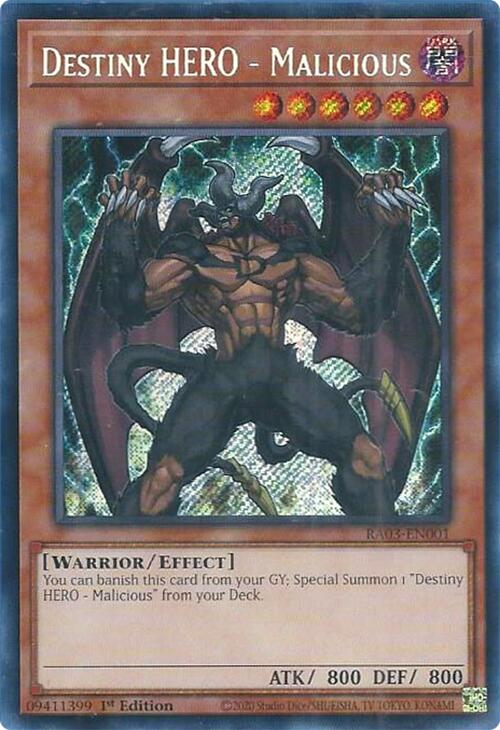 Destiny HERO - Malicious (Secret Rare) [RA03-EN001] Secret Rare | Game Master's Emporium (The New GME)
