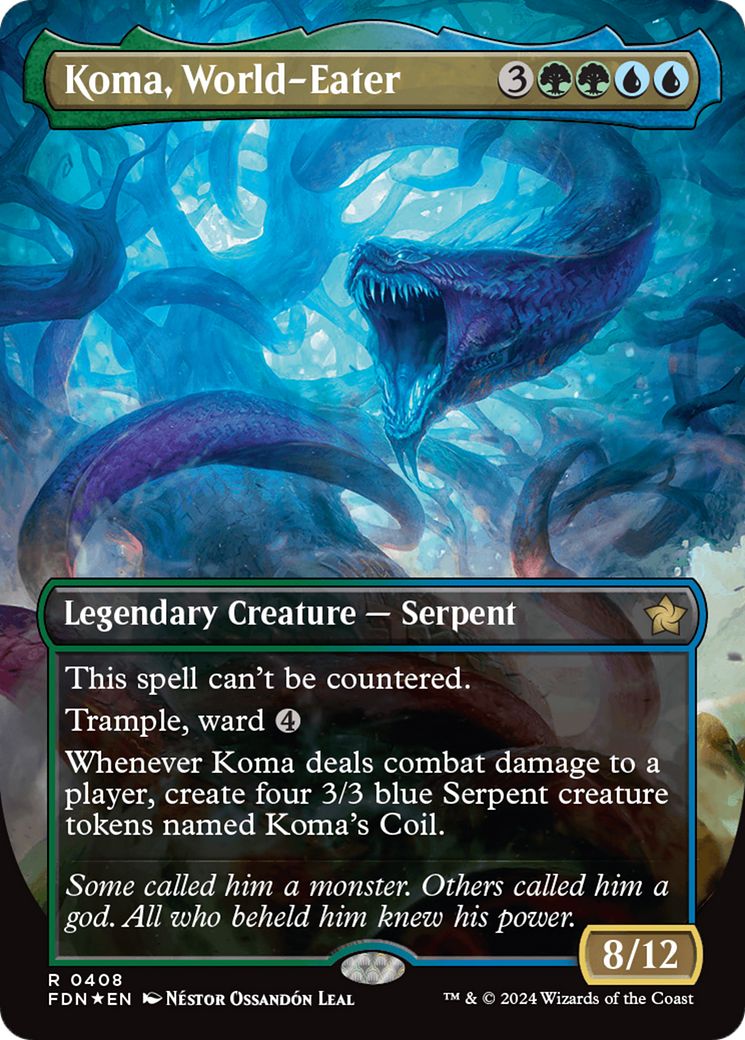 Koma, World-Eater (Borderless) (Mana Foil) [Foundations] | Game Master's Emporium (The New GME)