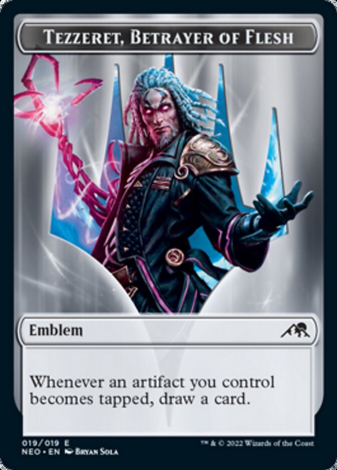 Spirit (002) // Tezzeret, Betrayer of Flesh Emblem Double-Sided Token [Kamigawa: Neon Dynasty Tokens] | Game Master's Emporium (The New GME)