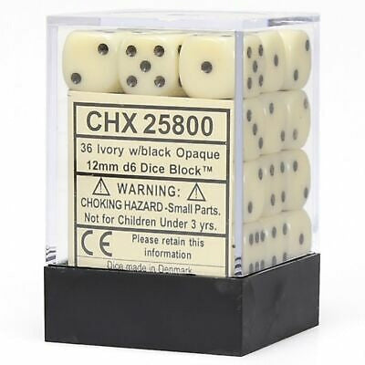 Chessex 36D6 Opaque Ivory/Black 12mm Dice | Game Master's Emporium (The New GME)