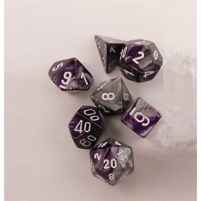 Chessex 7pc Dice Gemini Purple-Steel/White | Game Master's Emporium (The New GME)