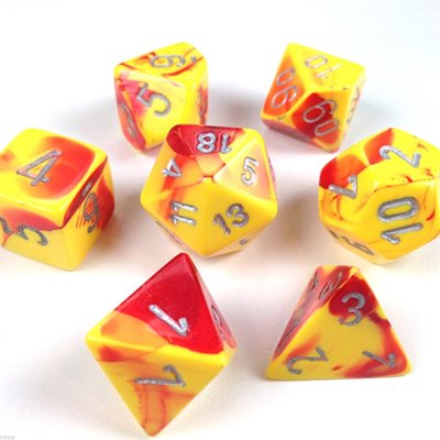 Chessex 7pc Dice Gemini Red-Yellow/Silver | Game Master's Emporium (The New GME)