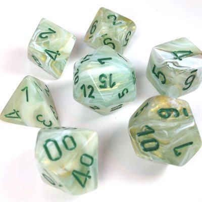 Chessex 7pc Dice Marble Green/Dark Green | Game Master's Emporium (The New GME)