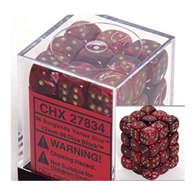 Chessex 36D6 Vortex Burgundy/Gold 12mm Dice | Game Master's Emporium (The New GME)