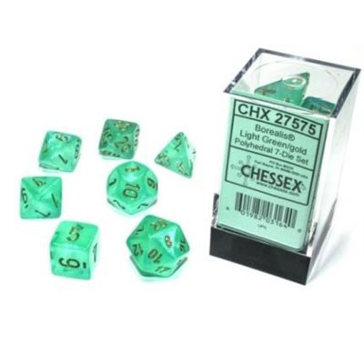 Chessex 7pc Dice Borealis Green/Gold Luminary | Game Master's Emporium (The New GME)