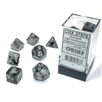 Chessex 7pc Dice Borealis Light Smoke/Silver Luminary | Game Master's Emporium (The New GME)