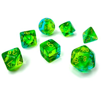 Chessex 7pc Dice Gemini Translucent Green-Teal/Yellow | Game Master's Emporium (The New GME)