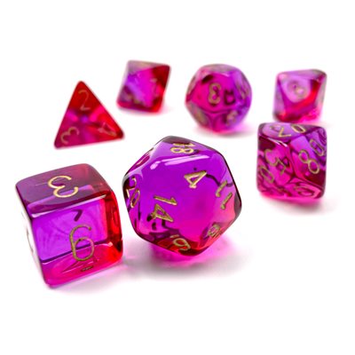 Chessex 7pc Dice Gemini Translucent Red-Violet Gold | Game Master's Emporium (The New GME)