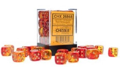 Chessex 36D6 Gemini Translucent Red-Yellow/Gold 12mm Dice | Game Master's Emporium (The New GME)