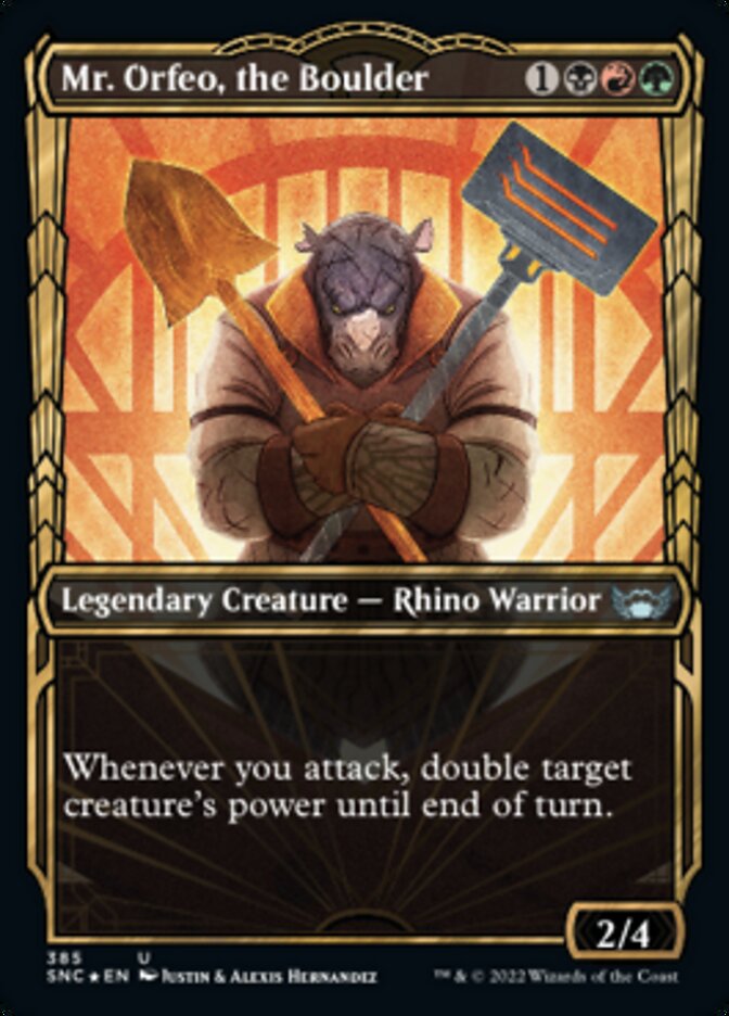 Mr. Orfeo, the Boulder (Showcase Golden Age Gilded Foil) [Streets of New Capenna] | Game Master's Emporium (The New GME)