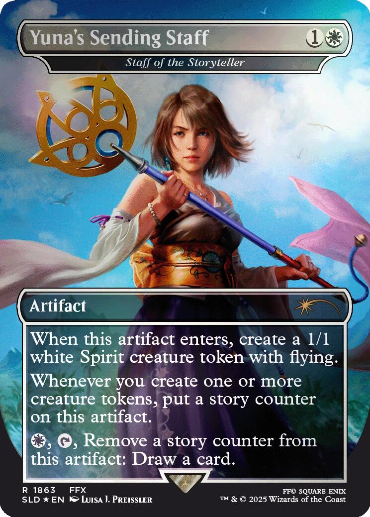 Yuna's Sending Staff - Staff of the Storyteller (Rainbow Foil) [Secret Lair Drop Series] | Game Master's Emporium (The New GME)