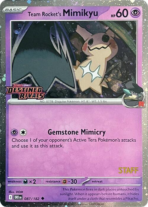 Team Rocket's Mimikyu (087/182) (Prerelease Staff) [Scarlet & Violet: Destined Rivals] | Game Master's Emporium (The New GME)