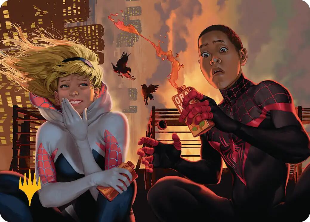 Heroes' Hangout Art Card (Gold-Stamped Planeswalker Symbol) [Marvel's Spider-Man Art Series] | Game Master's Emporium (The New GME)