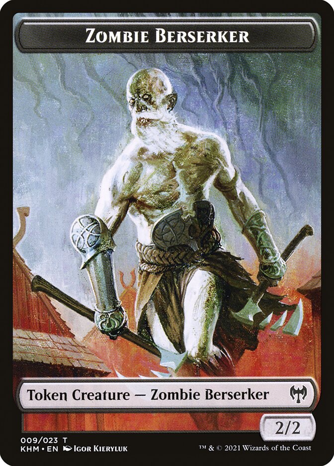 Human Warrior // Zombie Berserker Double-Sided Token [Kaldheim Tokens] | Game Master's Emporium (The New GME)
