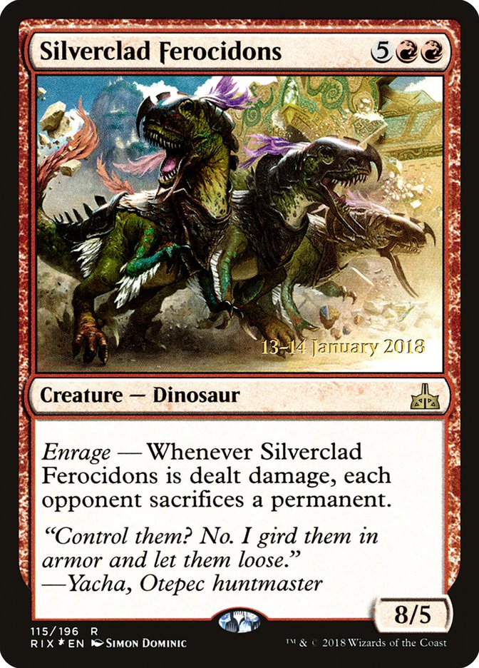 Silverclad Ferocidons [Rivals of Ixalan Prerelease Promos] | Game Master's Emporium (The New GME)