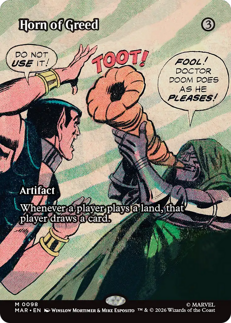 Horn of Greed (Borderless) [Marvel Universe: Eternal-Legal] | Game Master's Emporium (The New GME)