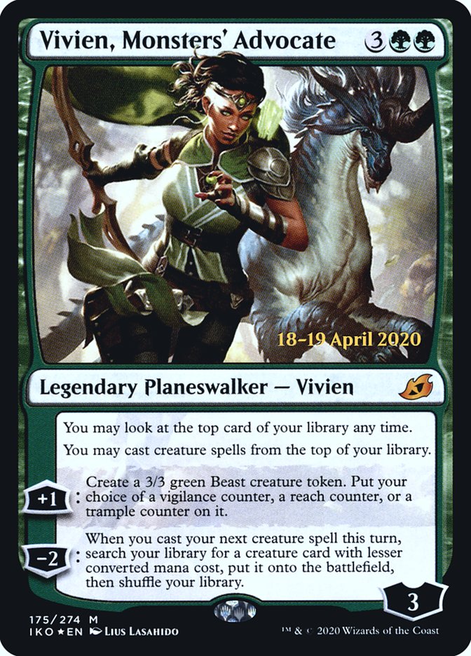 Vivien, Monsters' Advocate [Ikoria: Lair of Behemoths Prerelease Promos] | Game Master's Emporium (The New GME)