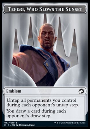 Wolf // Teferi, Who Slows the Sunset Emblem Double-Sided Token [Innistrad: Midnight Hunt Tokens] | Game Master's Emporium (The New GME)