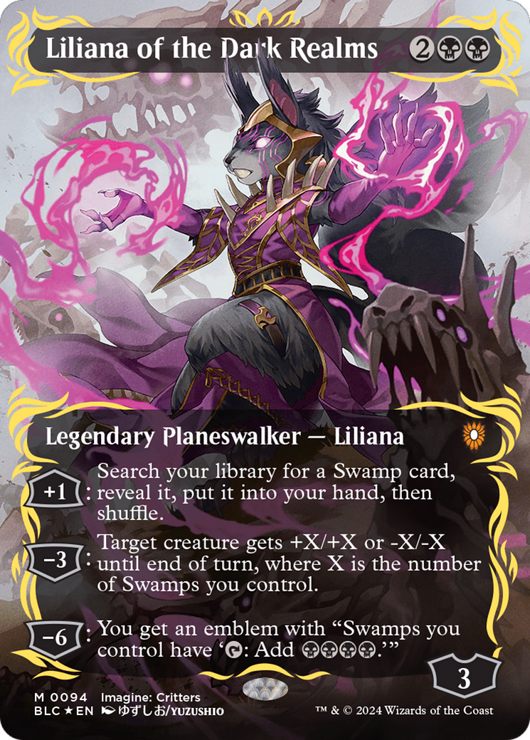 Liliana of the Dark Realms (Borderless) (Raised Foil) [Bloomburrow Commander] | Game Master's Emporium (The New GME)