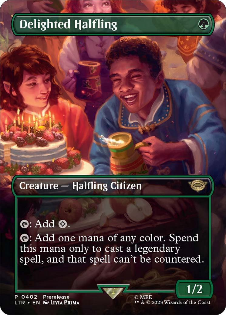 Delighted Halfling (Borderless Alternate Art) [The Lord of the Rings: Tales of Middle-Earth] | Game Master's Emporium (The New GME)