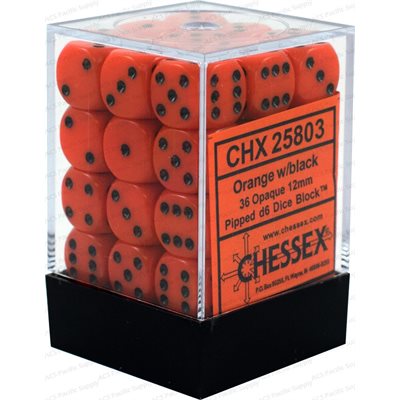 Chessex 36D6 Opaque Orange/Black 12mm Dice | Game Master's Emporium (The New GME)
