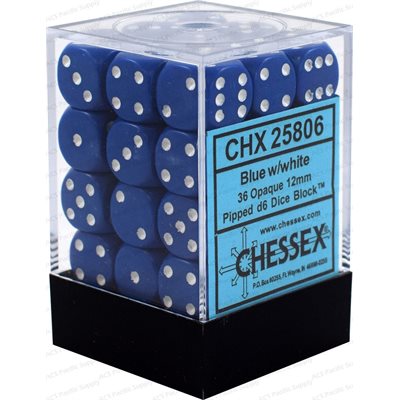 Chessex 36D6 Opaque Blue/White 12mm Dice | Game Master's Emporium (The New GME)
