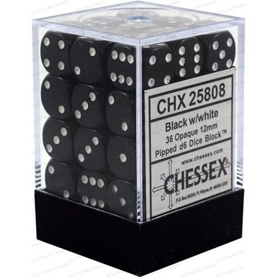 Chessex 36D6 Opaque Black/White 12mm Dice | Game Master's Emporium (The New GME)
