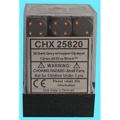 Chessex 36D6 Opaque Dark Grey/Copper 12mm Dice | Game Master's Emporium (The New GME)